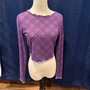 BP Purple Checkered Long Sleeve Top